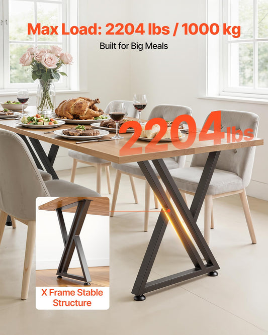 Table Legs, 740 x 610 mm (H x W) Steel Furniture Legs, 1000 kg Max Load Heavy Duty, Easy Installation, Stable for Home Office Desk DIY, Coffee Dinner Bar Tables, Workbenches,Set of 2, Black