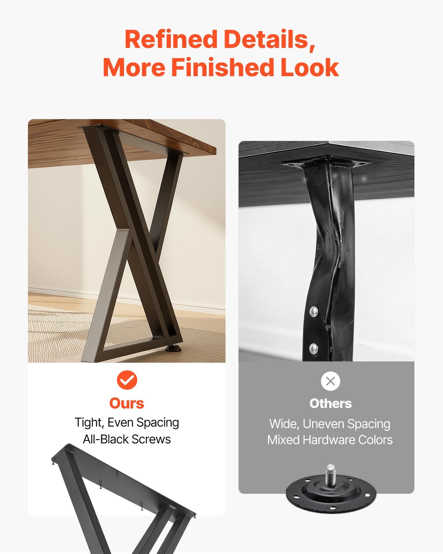 Table Legs, 740 x 610 mm (H x W) Steel Furniture Legs, 1000 kg Max Load Heavy Duty, Easy Installation, Stable for Home Office Desk DIY, Coffee Dinner Bar Tables, Workbenches,Set of 2, Black