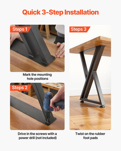 Table Legs, 740 x 610 mm (H x W) Steel Furniture Legs, 1000 kg Max Load Heavy Duty, Easy Installation, Stable for Home Office Desk DIY, Coffee Dinner Bar Tables, Workbenches,Set of 2, Black