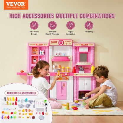 Kids' 3-in-1 Modular Kitchen Playset with 74 Accessories, Pink, 7 kg