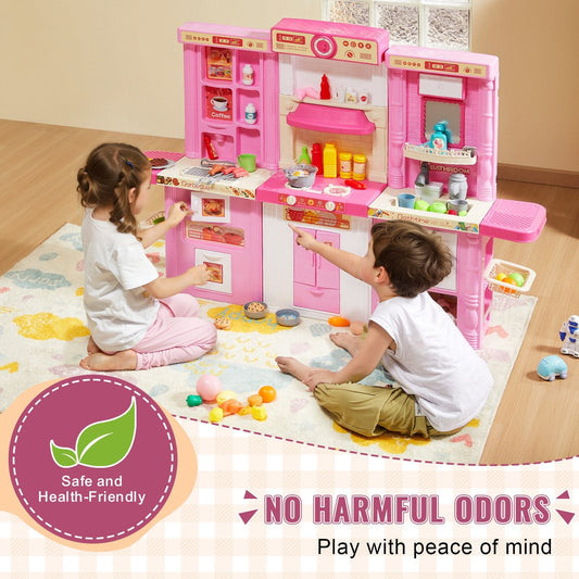 Kids' 3-in-1 Modular Kitchen Playset with 74 Accessories, Pink, 7 kg