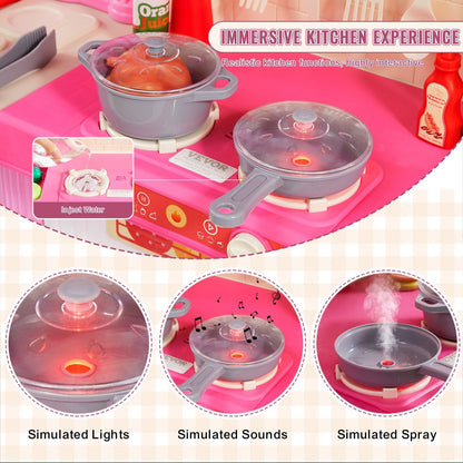 Kids' 3-in-1 Modular Kitchen Playset with 74 Accessories, Pink, 7 kg