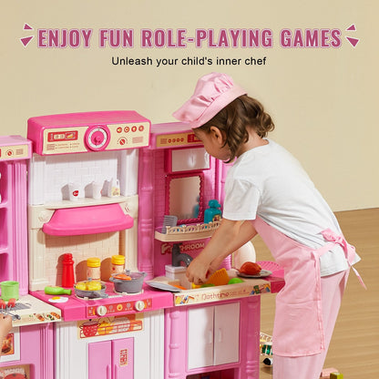 Kids' 3-in-1 Modular Kitchen Playset with 74 Accessories, Pink, 7 kg