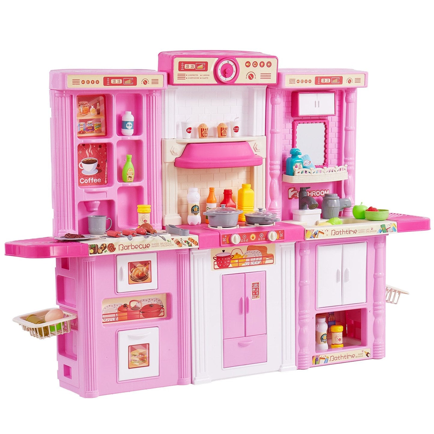 Kids' 3-in-1 Modular Kitchen Playset with 74 Accessories, Pink, 7 kg