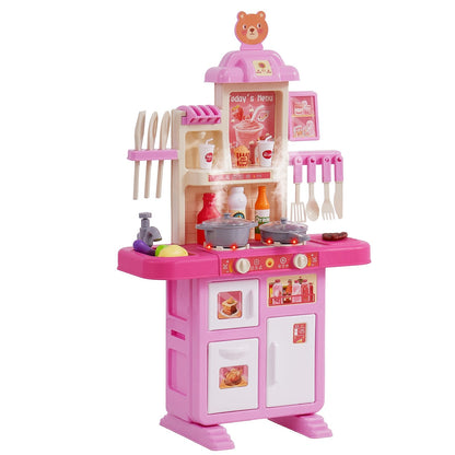 Kids Kitchen Playset with 48-Piece Accessories, Compact Design, Pink