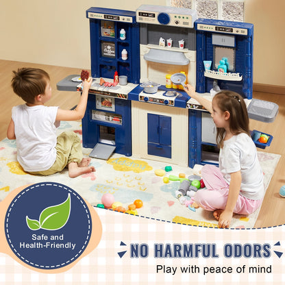 Kids' Modular Play Kitchen Set with 74 Accessories, Blue, 7 kg, 1.28 x 0.29 x 0.9 m