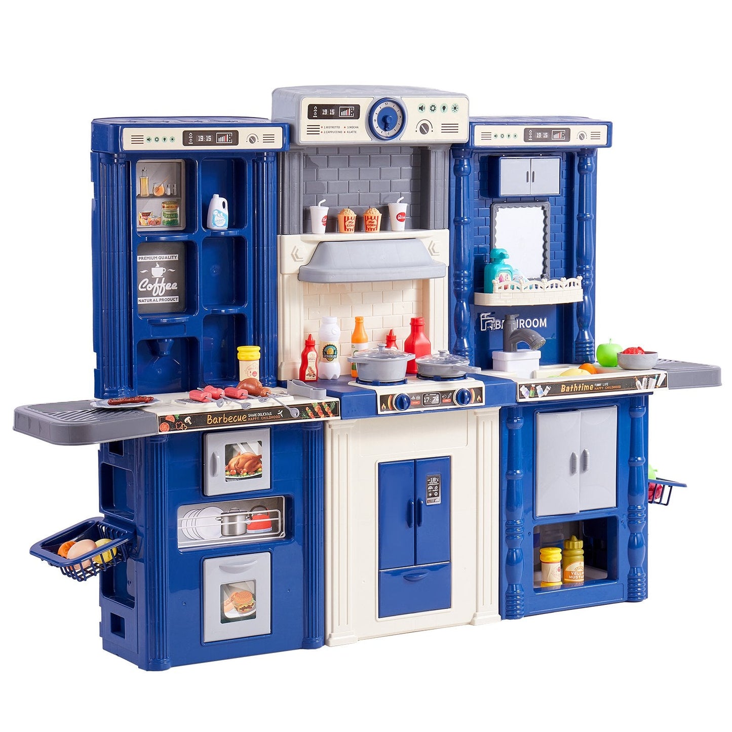 Kids' Modular Play Kitchen Set with 74 Accessories, Blue, 7 kg, 1.28 x 0.29 x 0.9 m