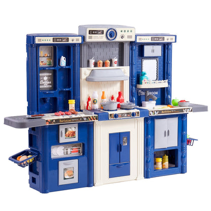 Kids' Modular Play Kitchen Set with 74 Accessories, Blue, 7 kg, 1.28 x 0.29 x 0.9 m