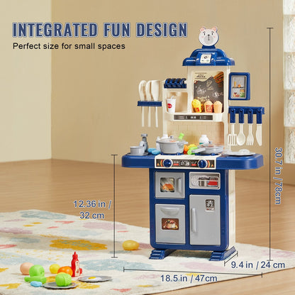 Kids' Blue Kitchen Playset with 48-Piece Accessories, 47 x 24 x 78 cm