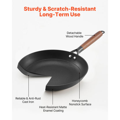 3 Piece Cast Iron Skillet Frying Pan Set 205 265 310 mm Nonstick Black