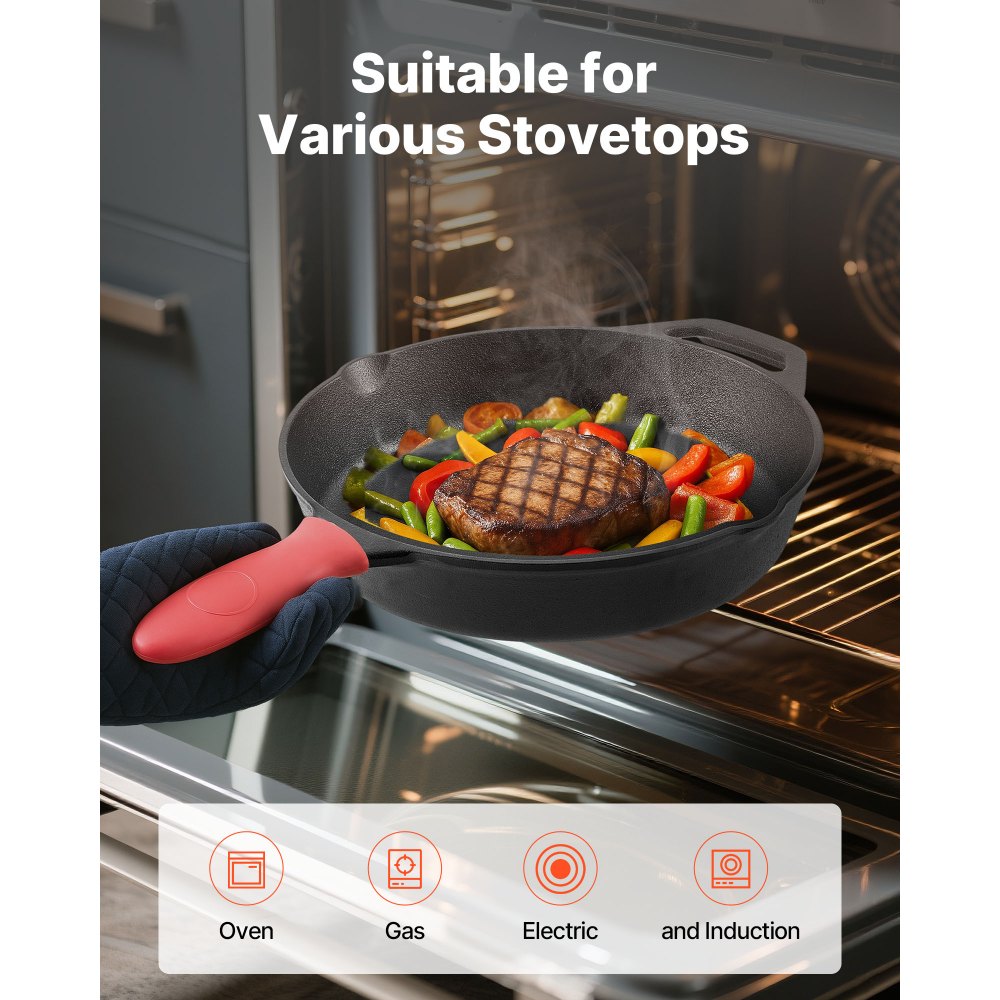 4 Piece Cast Iron Skillet Frying Pan Set 155 205 260 305 mm Handle Black