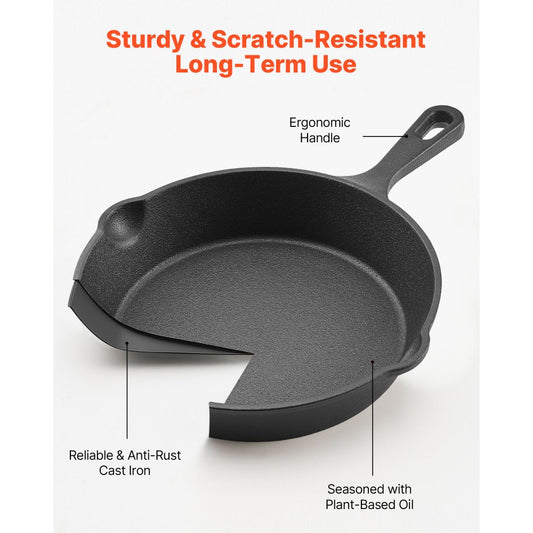 3Pcs Cast Iron Skillet Frying Pan Set 160 220 265 mm Handle Seasoned Black