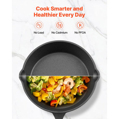 3Pcs Cast Iron Skillet Frying Pan Set 160 220 265 mm Handle Seasoned Black