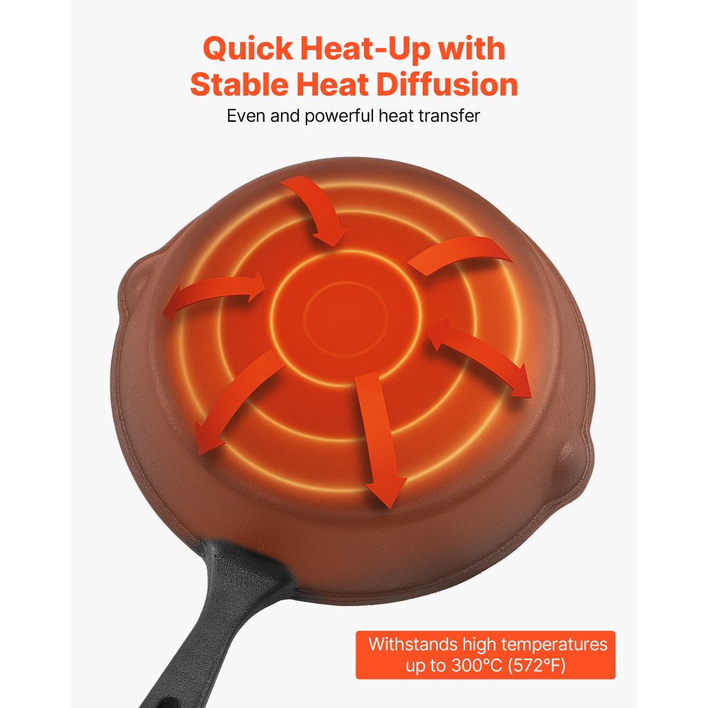 3Pcs Cast Iron Skillet Frying Pan Set 160 220 265 mm Handle Seasoned Black