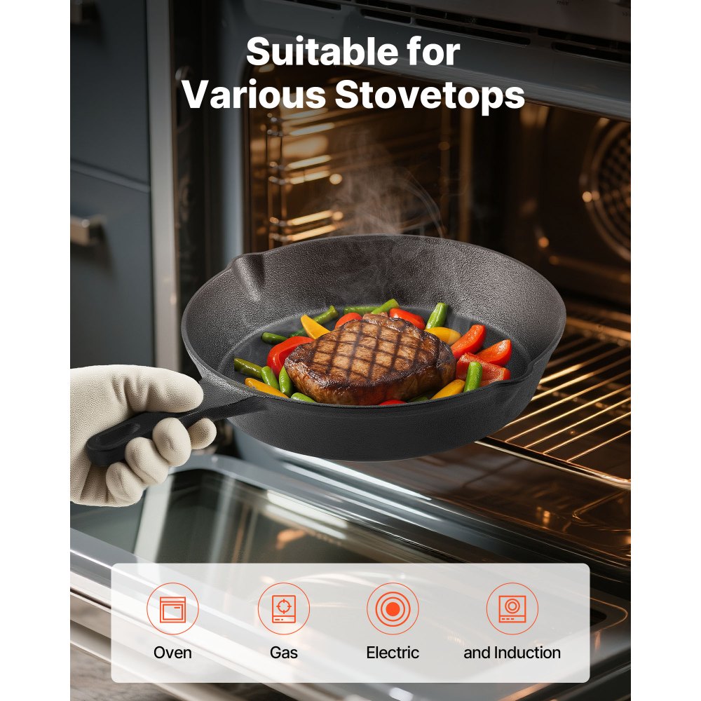 3Pcs Cast Iron Skillet Frying Pan Set 160 220 265 mm Handle Seasoned Black