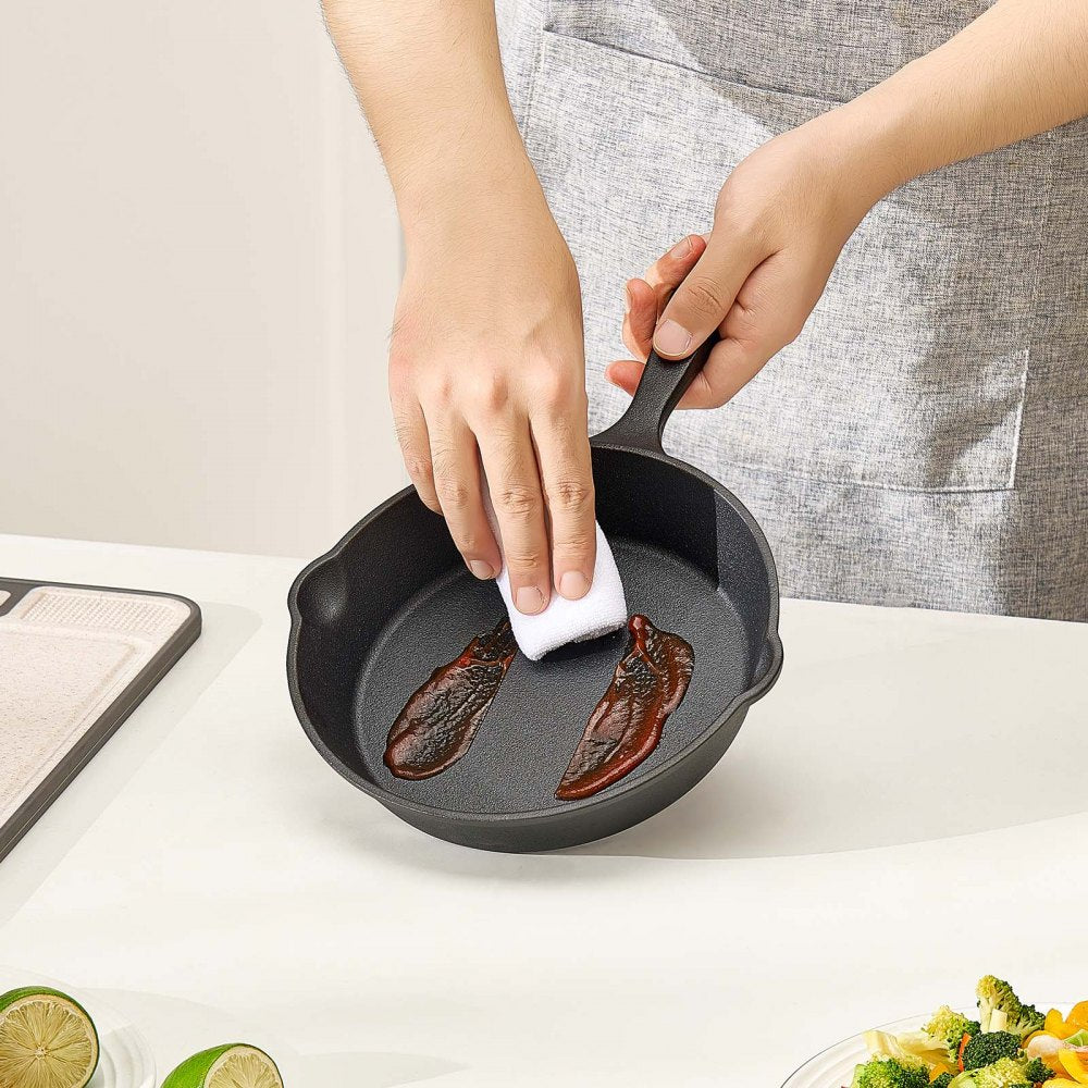 3Pcs Cast Iron Skillet Frying Pan Set 160 220 265 mm Handle Seasoned Black