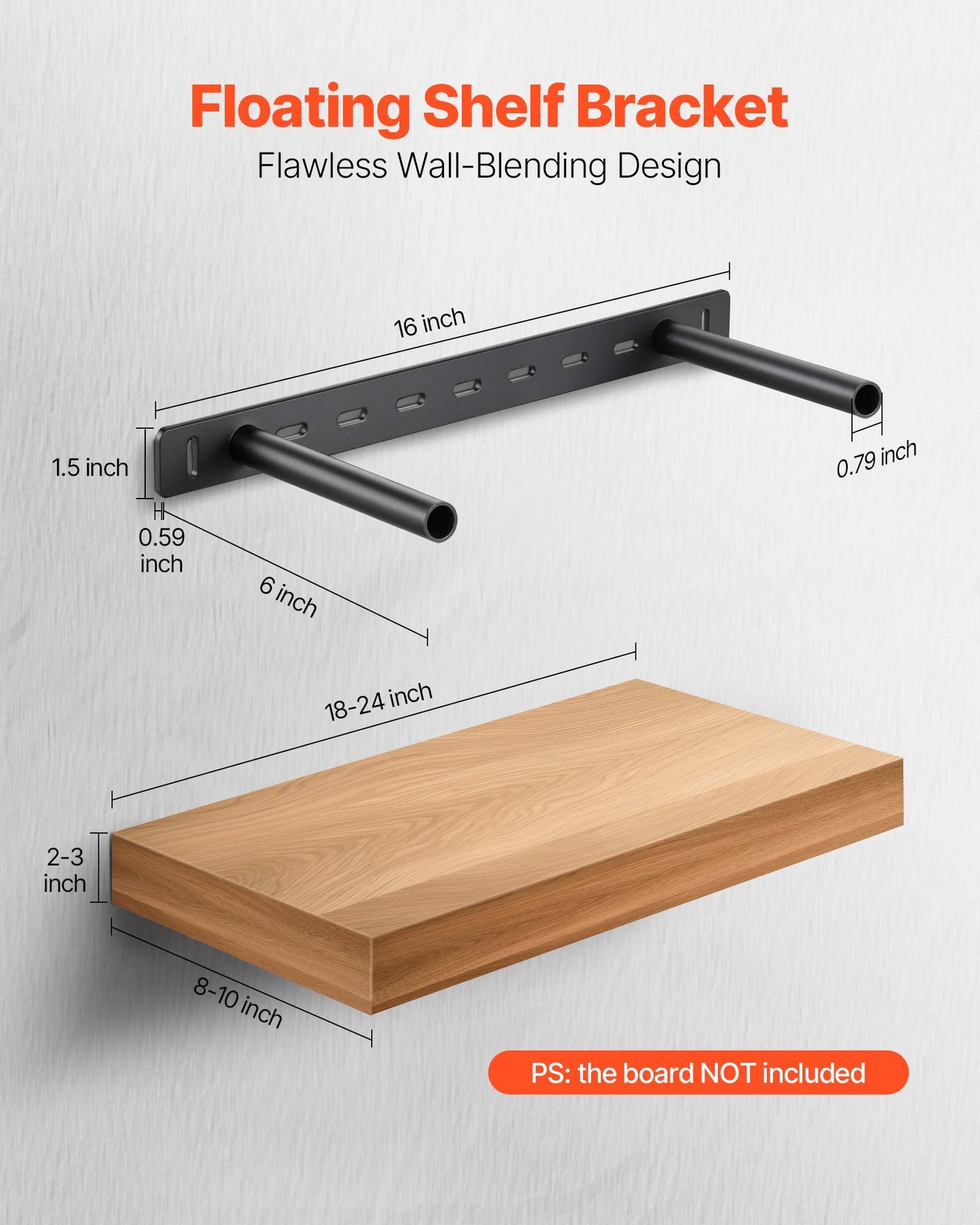 Floating Shelf Brackets 2 Pcs, 150 lbs/68 kg Weight Capacity, 16x6.2x1.5 inch / 406.4x157.4x38.1 mm, Heavy Duty Hidden Shelf Brackets Support, Wall Mounting Invisible Floating Shelves Bracket