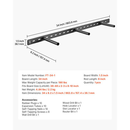 1 Pack Shelf Bracket 34 inch / 863.6 mm Heavy Duty Floating Shelf Bracket