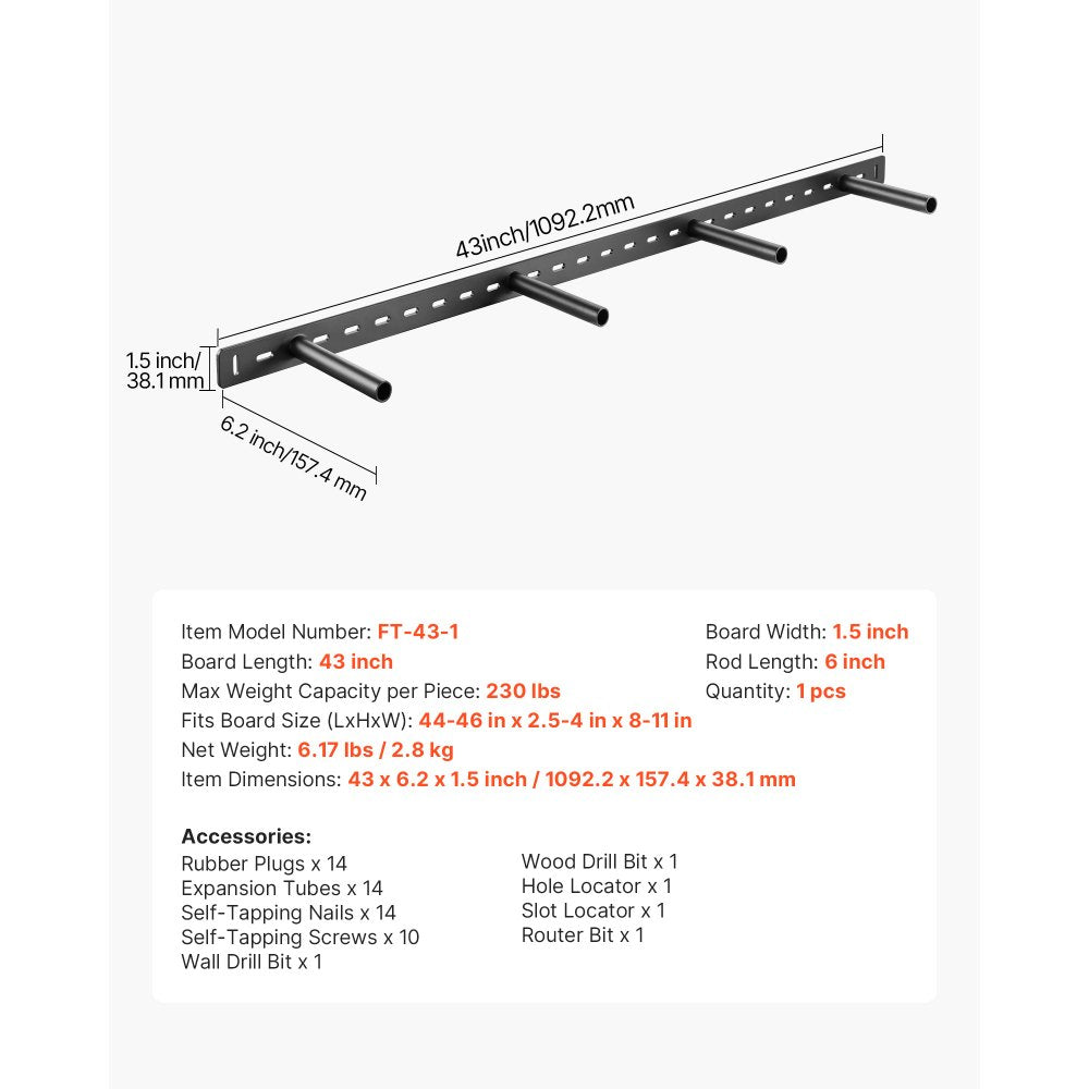 1 Pack Shelf Bracket 43 inch / 1092.2 mm Heavy Duty Floating Shelf Bracket