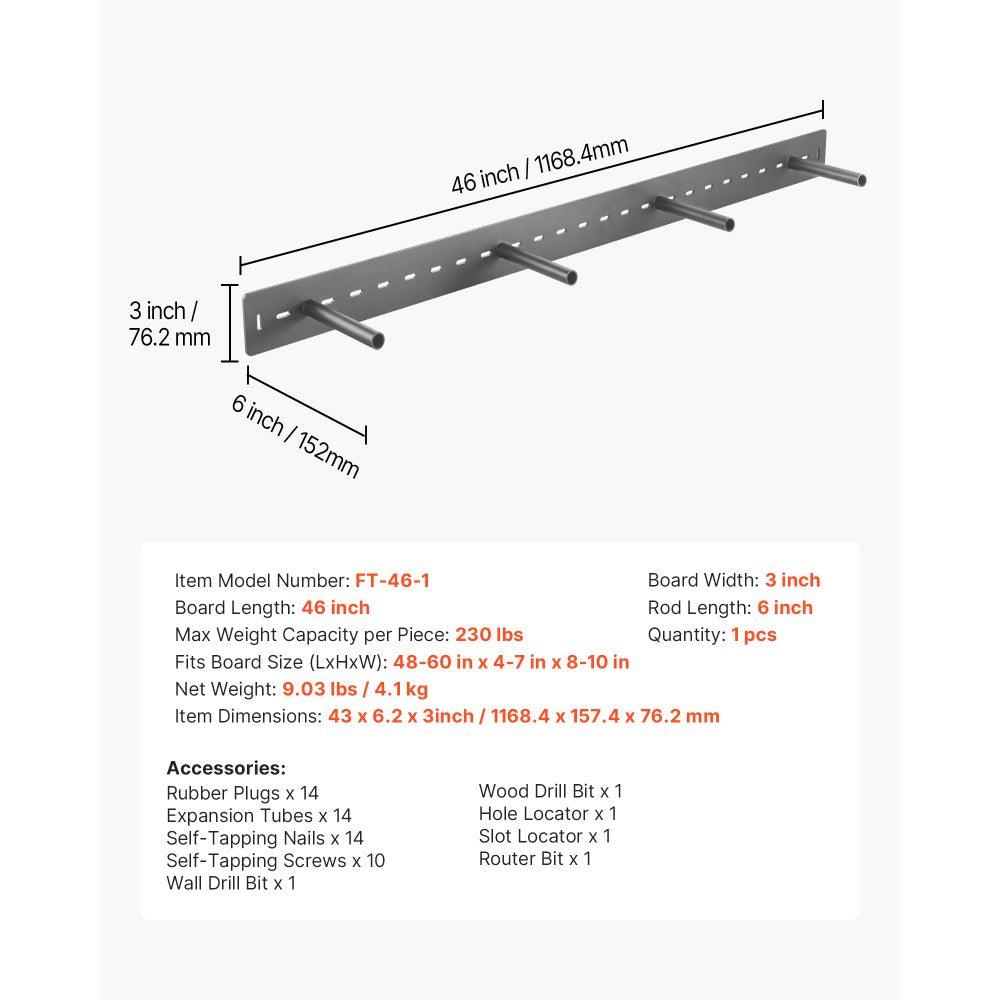 1 Pack Shelf Bracket 46 inch / 1168.4 mm Heavy Duty Floating Shelf Bracket