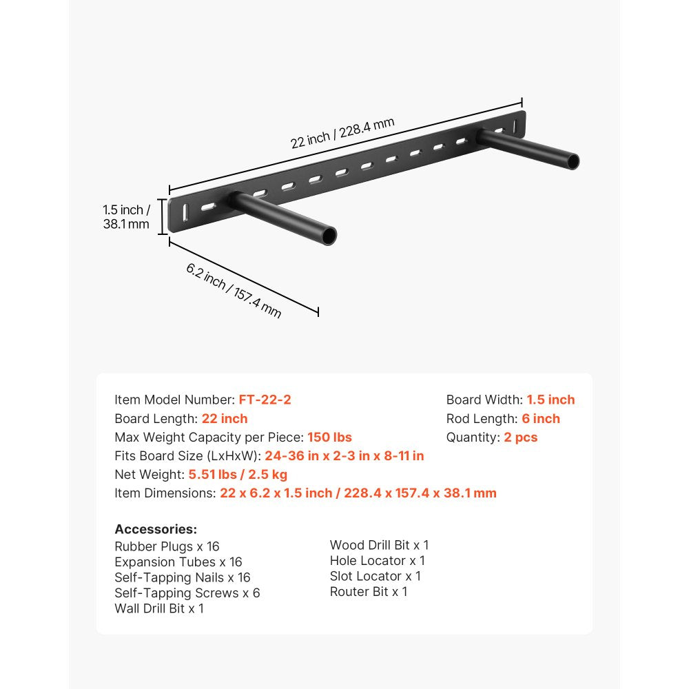 2 Pcs Shelf Bracket 22 inch / 558.4 mm Heavy Duty Floating Shelf Brackets