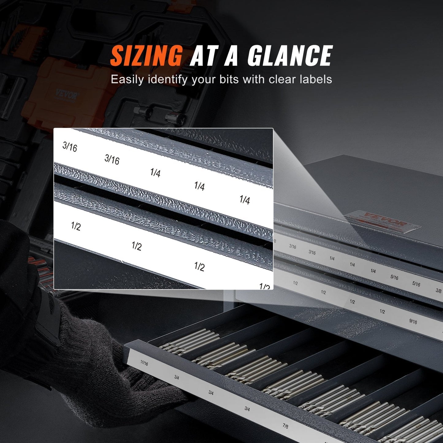 Three-Drawer Steel End Mill Organizer Cabinet, 29 Compartments, 375 x 200 x 200 mm