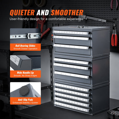 Five-Drawer Drill Bit Organizer Cabinet with Labels, Steel, Stackable, Gray