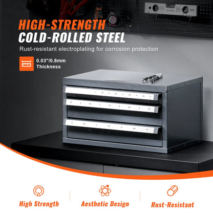 VEVOR Drill Bit Dispenser Cabinet, Three-Drawer Drill Bit Organizer Cabinet for