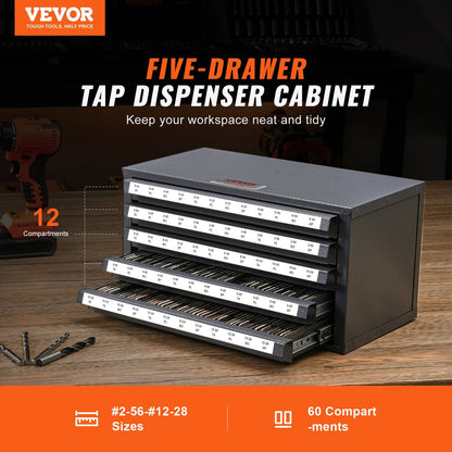 Five-Drawer Tap Organizer Cabinet with 60 Compartments, 8.8 kg, Gray/Orange