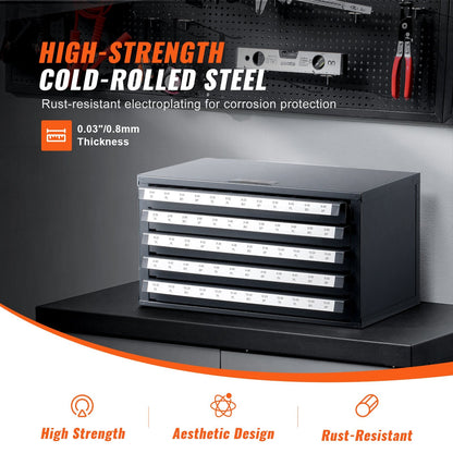 Five-Drawer Tap Organizer Cabinet with 60 Compartments, 8.8 kg, Gray/Orange
