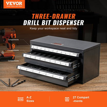 VEVOR Drill Bit Dispenser Cabinet, Three-Drawer Drill Bit Organizer Cabinet for