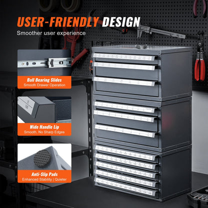 Drill Bit Organizer Cabinet with Three Drawers for Multiple Sizes, Gray/Orange