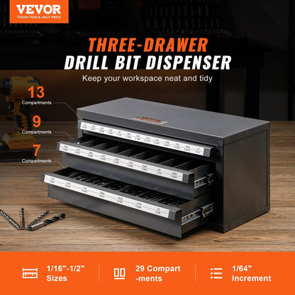 Three-Drawer Drill Bit Organizer Cabinet, Steel, 375mm x 200mm x 200mm