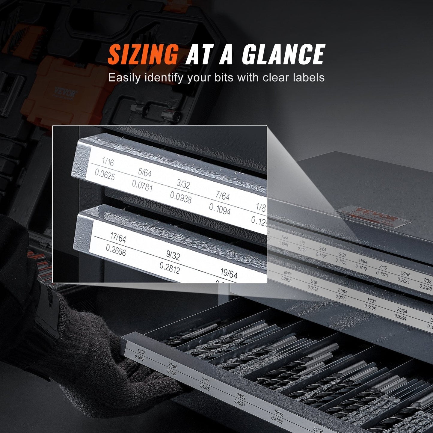 Three-Drawer Drill Bit Organizer Cabinet, Steel, 375mm x 200mm x 200mm