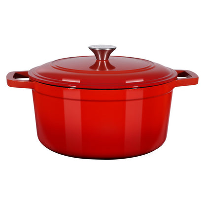 Enameled Cast Iron Dutch Oven, 5.7L Pot with Lid and Dual Handles, Heavy-Duty Durable Cookware Pan, Oven Induction Compatible up to 260 ℃, for Braising, Stews, Roasting, Bread Baking, Red