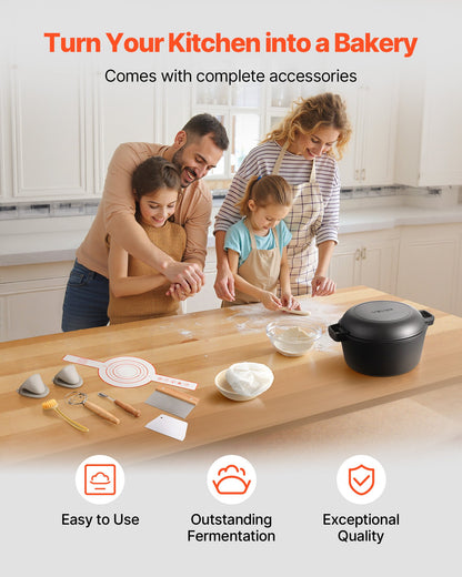 Cast Iron Dutch Oven, 2-in-1 Pre-Seasoned Pot with Skillet Lid, 4.7L Cookware Pan with Proofing Basket, Bread Baking Accessories, Bread-Oven Compatible 260 ℃