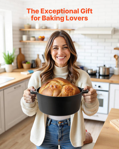 Cast Iron Dutch Oven, 2-in-1 Pre-Seasoned Pot with Skillet Lid, 4.7L Cookware Pan with Proofing Basket, Bread Baking Accessories, Bread-Oven Compatible 260 ℃