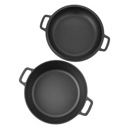 Cast Iron Dutch Oven, 2-in-1 Pre-Seasoned Pot with Skillet Lid, 4.7L Cookware Pan with Proofing Basket, Bread Baking Accessories, Bread-Oven Compatible 260 ℃