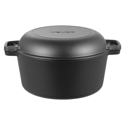 Cast Iron Dutch Oven, 2-in-1 Pre-Seasoned Pot with Skillet Lid, 4.7L Cookware Pan with Proofing Basket, Bread Baking Accessories, Bread-Oven Compatible 260 ℃