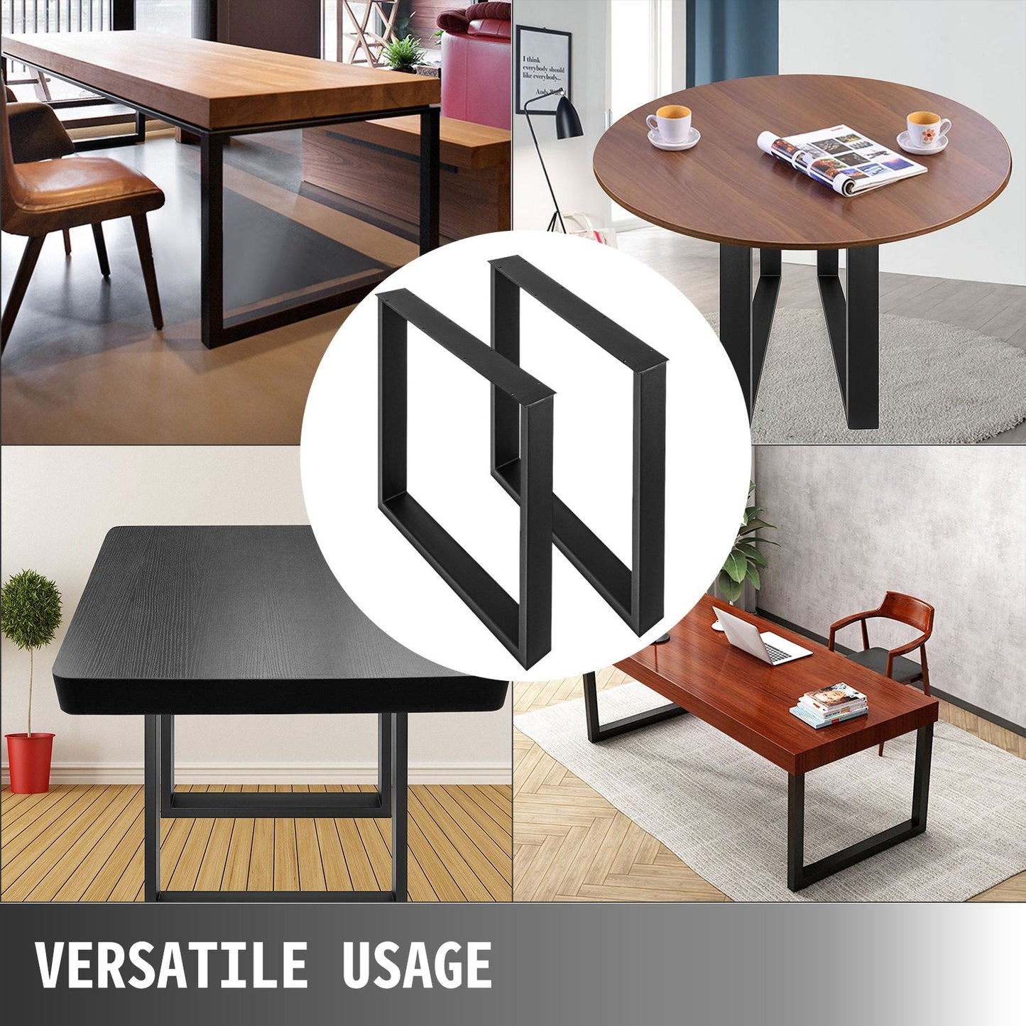 Black Steel Table Legs Set, 0.9 x 0.7 m, Heavy-Duty DIY Furniture Legs
