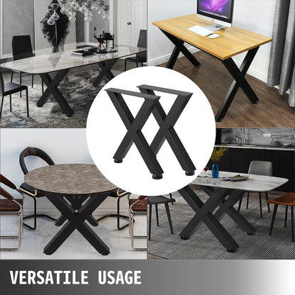 Set of 2 Black Steel Table Legs, 0.72m Height, 0.6m Wide, Heavy Duty X-Frame