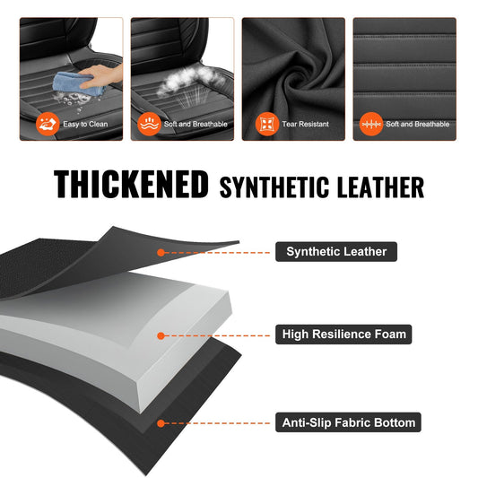 Universal Faux Leather Car Seat Covers, 9pcs, Black, 5.19 kg, Easy Install