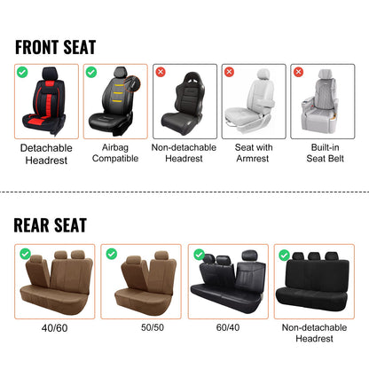 VEVOR Seat Covers, Universal Car Seat Covers Full Set Seats, Front and Rear Seat,