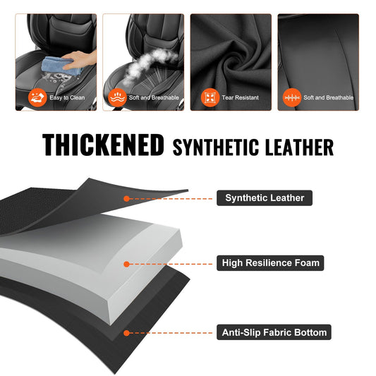 Universal Faux Leather Car Seat Covers, 6pcs, Black, Airbag Compatible