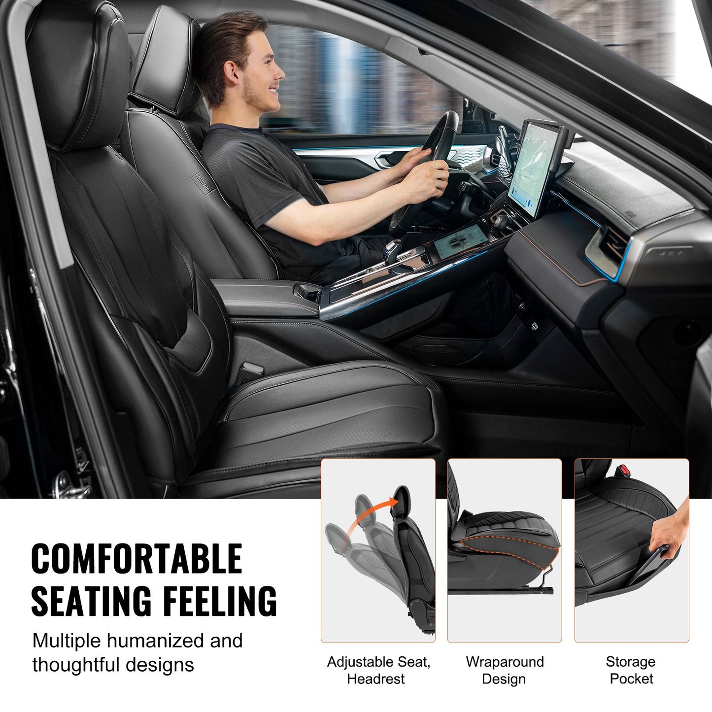 VEVOR Seat Covers, Universal Car Seat Covers Front Seats, 6pcs Faux Leather Seat