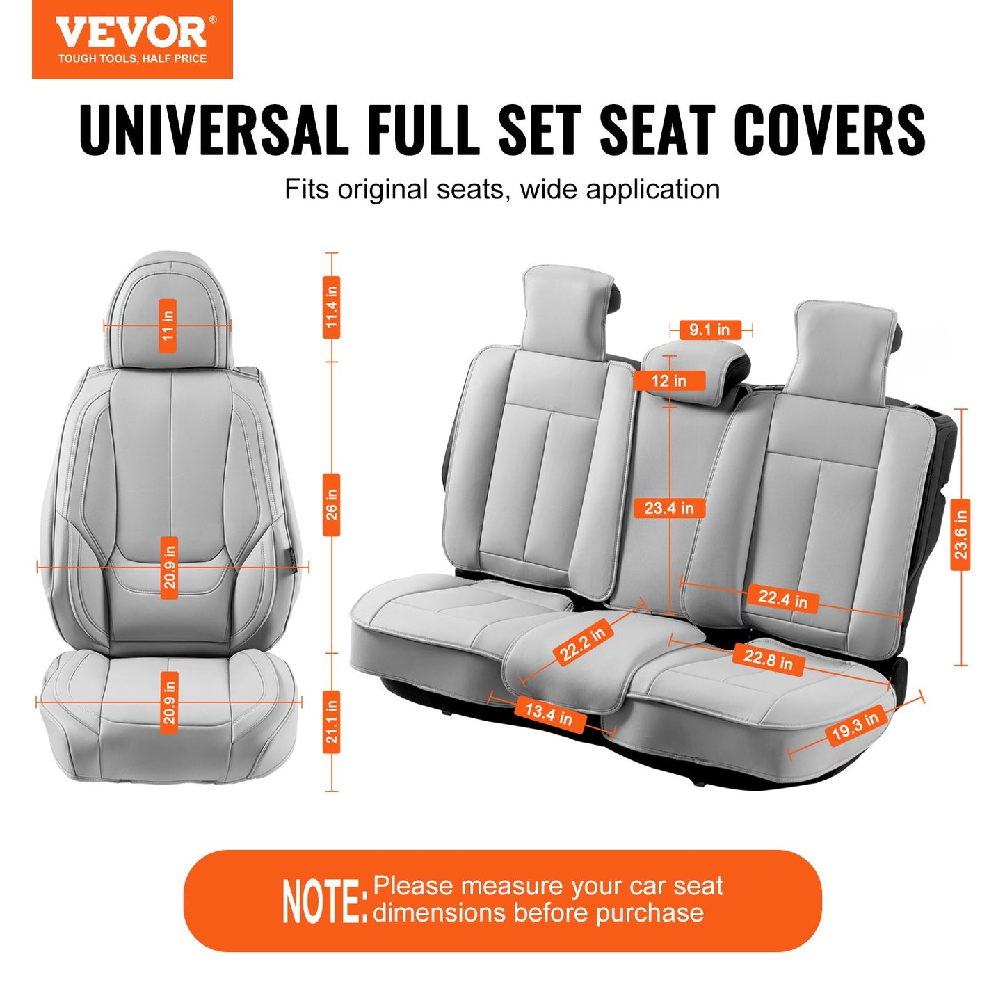 VEVOR Seat Covers, Universal Car Seat Covers Full Set Seats, Front and Rear Seat,