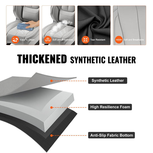 Universal Faux Leather Car Seat Covers Set, 13pcs, Fits Most Vehicles, Gray