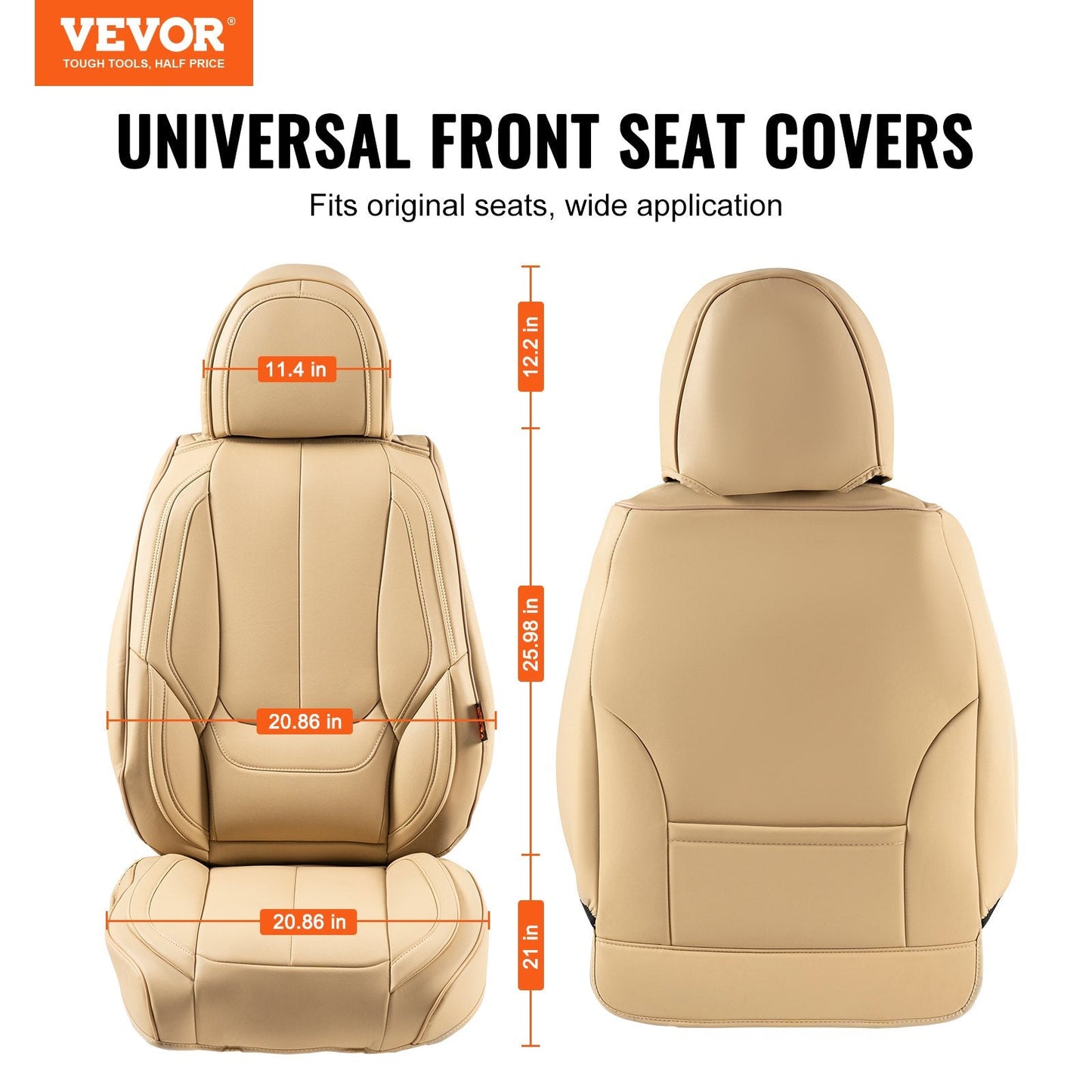 Universal Faux Leather Car Seat Covers, Set of 6, Beige, Airbag Compatible