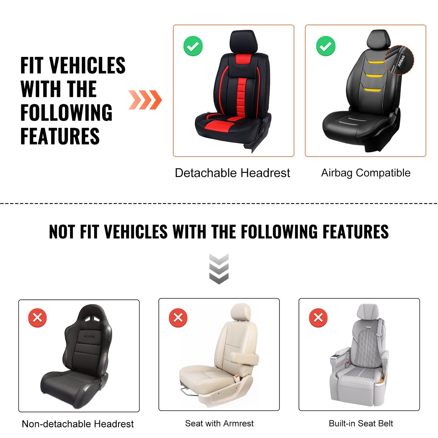 VEVOR Seat Covers, Universal Car Seat Covers Front Seats, 6pcs Faux Leather Seat