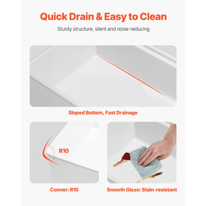 VEVOR 32.5 in Farmhouse Sink Undermount Kitchen Single Bowl Basin Fireclay White